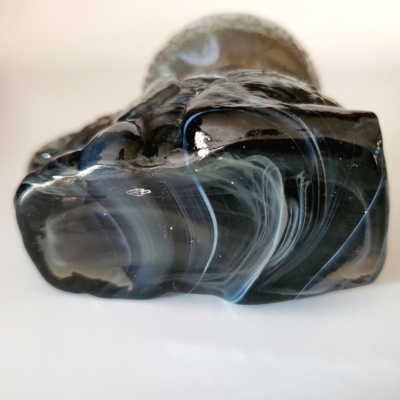 Rare "Packy the Elephant" Black & White Slag Glass Paperweight or 🥚 Holder - Picture 3 of 13